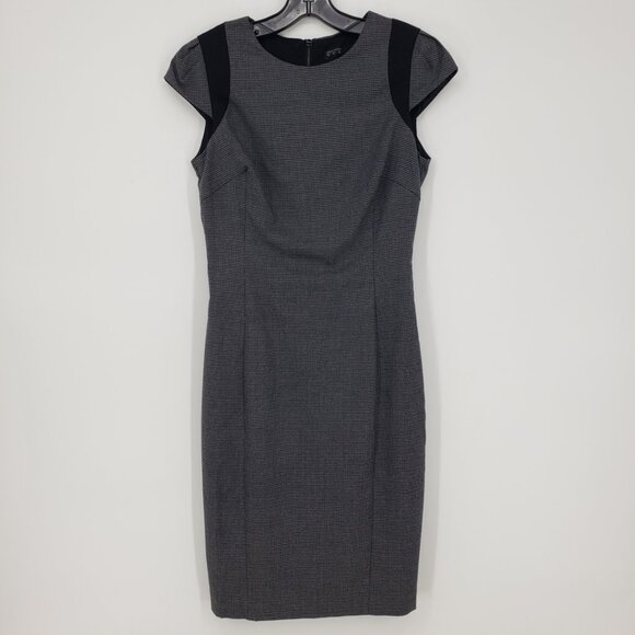 Zara Houndstooth Plaid Sheath Dress S Cap Sleeves Work Career Black Gray - Picture 1 of 8